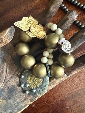 Beaded Statement Bracelet with Gold-Tone Beads & Charm double chief